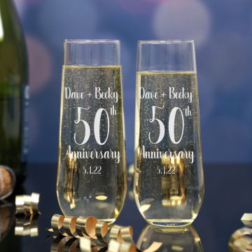 Angelic Anniversary | Personalized 8.5oz Stemless Champagne Flute